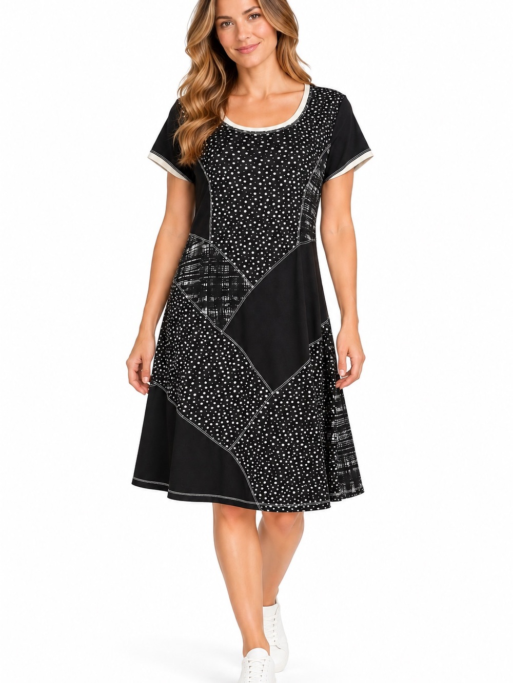 Simply Art Dolcezza Dress Womens Size Small Short Sleeve Mixed Media Patchwork